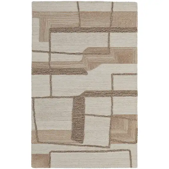 Brown Tan And Ivory Wool Geometric Hand Tufted Area Rug Photo 6