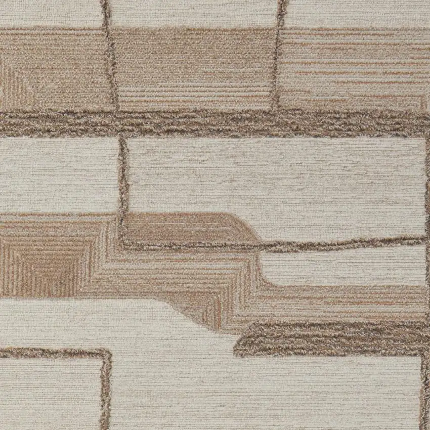 Brown Tan And Ivory Wool Geometric Hand Tufted Area Rug Photo 4