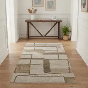 Photo of Brown Tan And Ivory Wool Geometric Hand Tufted Area Rug