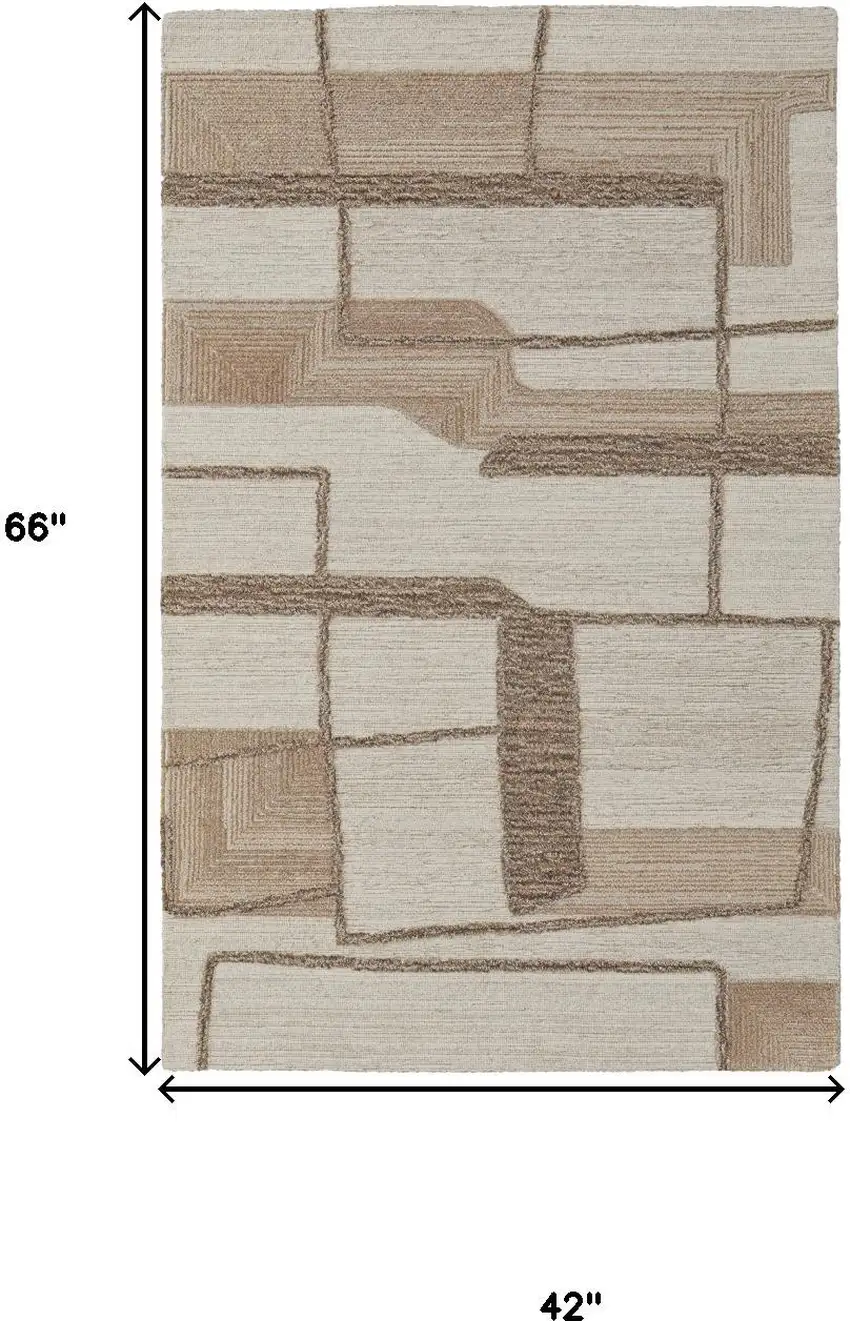 Brown Tan And Ivory Wool Geometric Hand Tufted Area Rug Photo 5