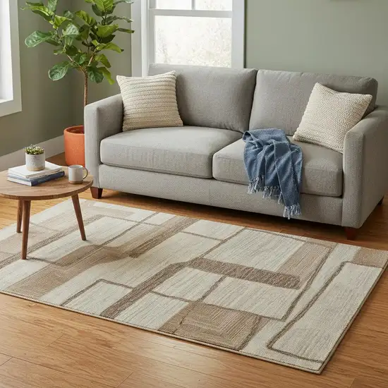 Brown Tan And Ivory Wool Geometric Hand Tufted Area Rug Photo 2