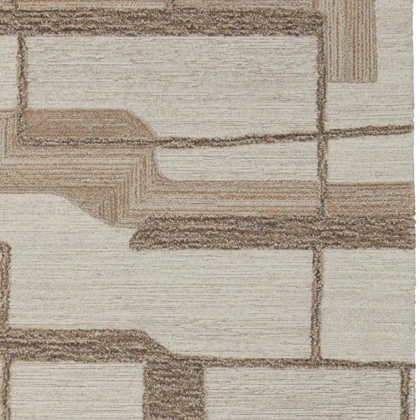 Brown Tan And Ivory Wool Geometric Hand Tufted Area Rug Photo 3