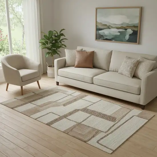 Brown Tan And Ivory Wool Geometric Hand Tufted Area Rug Photo 1