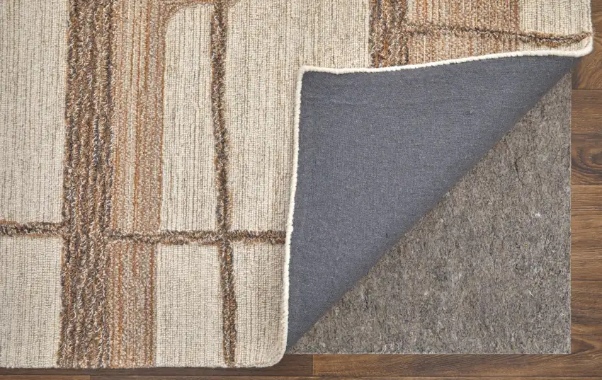 Brown Tan And Ivory Wool Geometric Hand Tufted Area Rug Photo 9