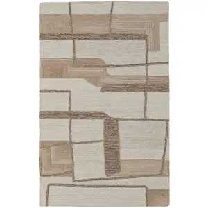 Photo of Brown Tan And Ivory Wool Geometric Hand Tufted Area Rug