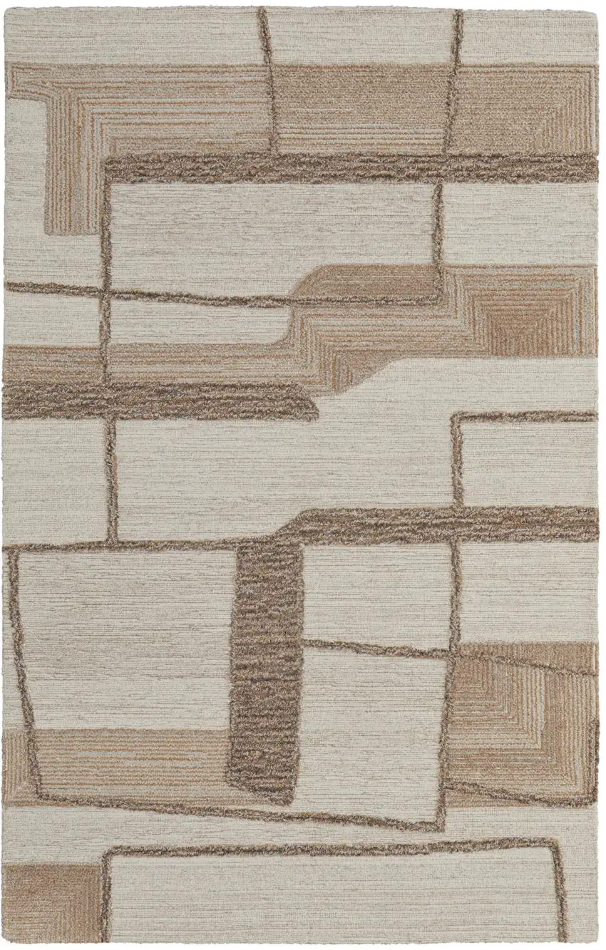 Brown Tan And Ivory Wool Geometric Hand Tufted Area Rug Photo 9