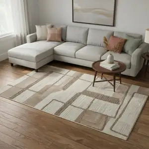 Photo of Brown Tan And Ivory Wool Geometric Hand Tufted Area Rug