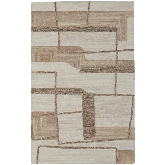 Brown Tan And Ivory Wool Geometric Hand Tufted Area Rug Photo 5