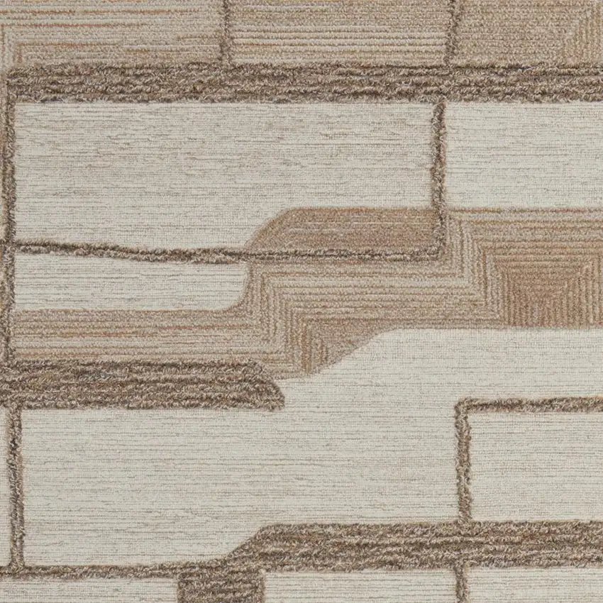 Brown Tan And Ivory Wool Geometric Hand Tufted Area Rug Photo 3