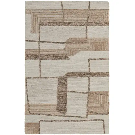 Brown Tan And Ivory Wool Geometric Hand Tufted Area Rug Photo 9