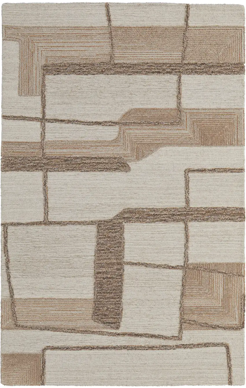 Brown Tan And Ivory Wool Geometric Hand Tufted Area Rug Photo 2