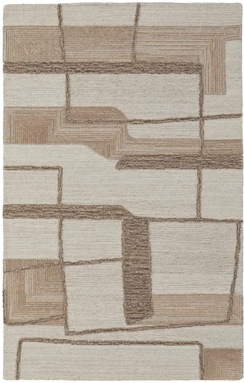 Brown Tan And Ivory Wool Geometric Hand Tufted Area Rug Photo 7