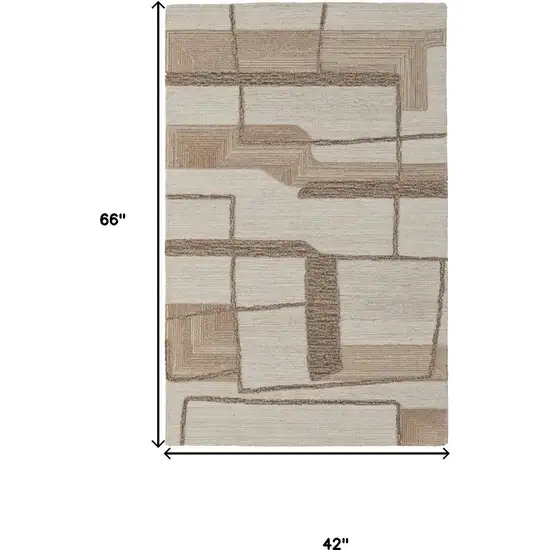 Brown Tan And Ivory Wool Geometric Hand Tufted Area Rug Photo 6
