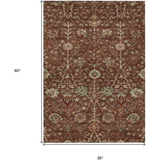 Brown Tan And Red Floral Washable Indoor Outdoor Area Rug Photo 8