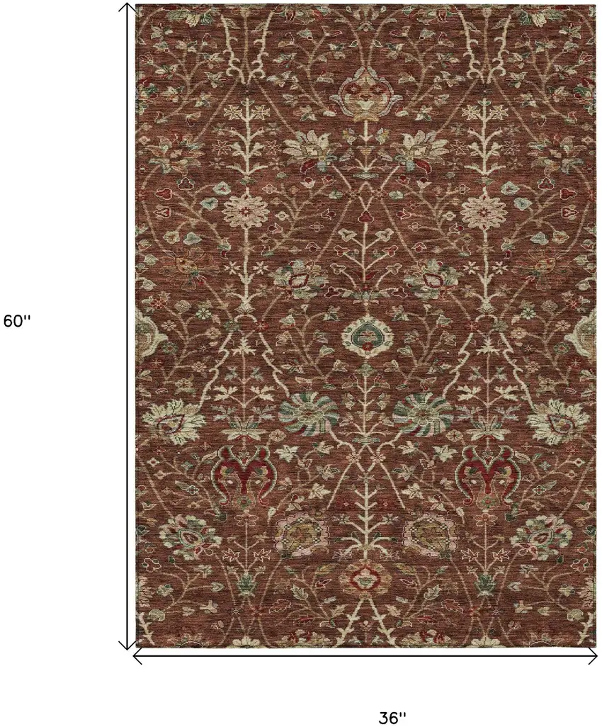 Brown Tan And Red Floral Washable Indoor Outdoor Area Rug Photo 8