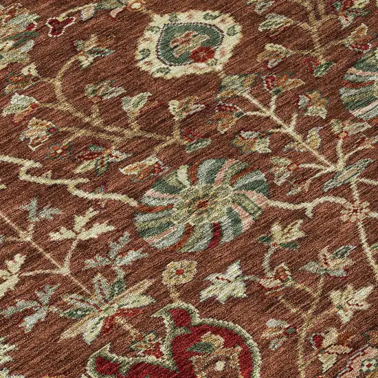 Brown Tan And Red Floral Washable Indoor Outdoor Area Rug Photo 5