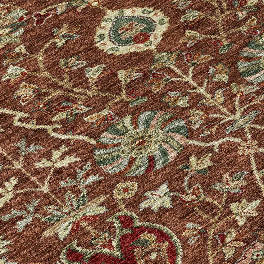 Brown Tan And Red Floral Washable Indoor Outdoor Area Rug Photo 5