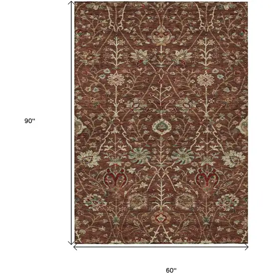 Brown Tan And Red Floral Washable Indoor Outdoor Area Rug Photo 8