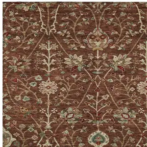 Photo of Brown Tan And Red Floral Washable Indoor Outdoor Area Rug