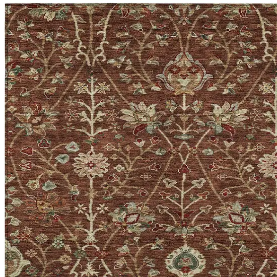 Brown Tan And Red Floral Washable Indoor Outdoor Area Rug Photo 6