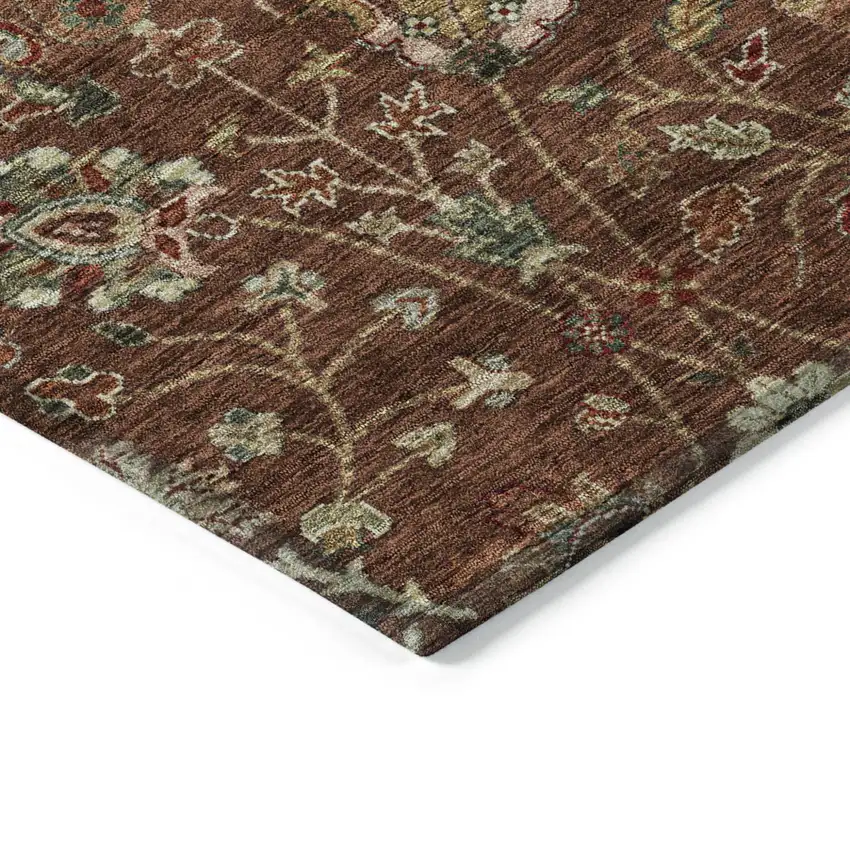 Brown Tan And Red Floral Washable Indoor Outdoor Area Rug Photo 4