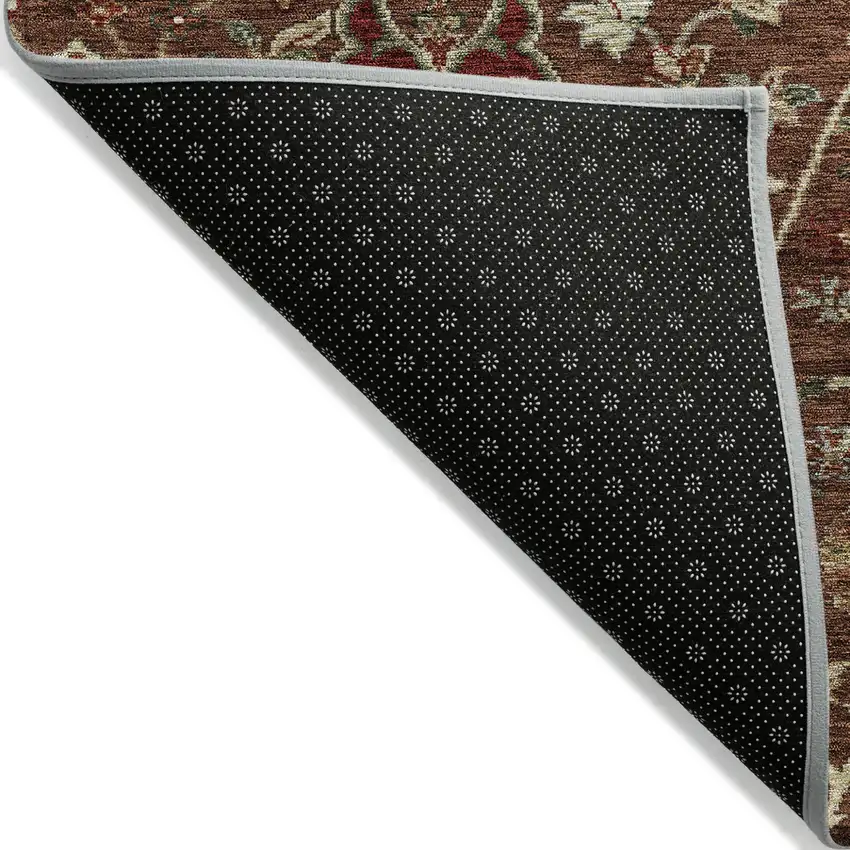 Brown Tan And Red Floral Washable Indoor Outdoor Area Rug Photo 3