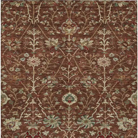 Brown Tan And Red Floral Washable Indoor Outdoor Area Rug Photo 7