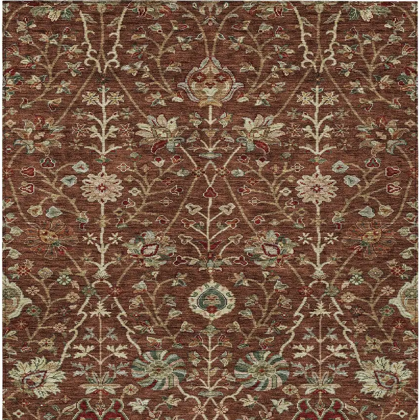Brown Tan And Red Floral Washable Indoor Outdoor Area Rug Photo 7