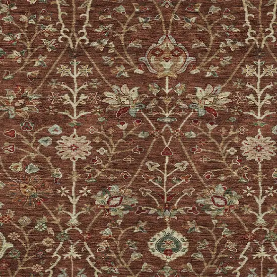 Brown Tan And Red Floral Washable Indoor Outdoor Area Rug Photo 6