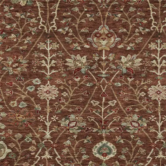 Brown Tan And Red Floral Washable Indoor Outdoor Area Rug Photo 6