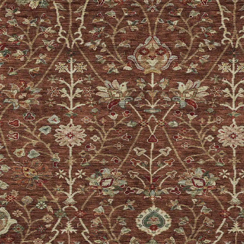 Brown Tan And Red Floral Washable Indoor Outdoor Area Rug Photo 6