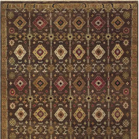 Brown Tan And Red Wool Geometric Hand Knotted Area Rug Photo 3