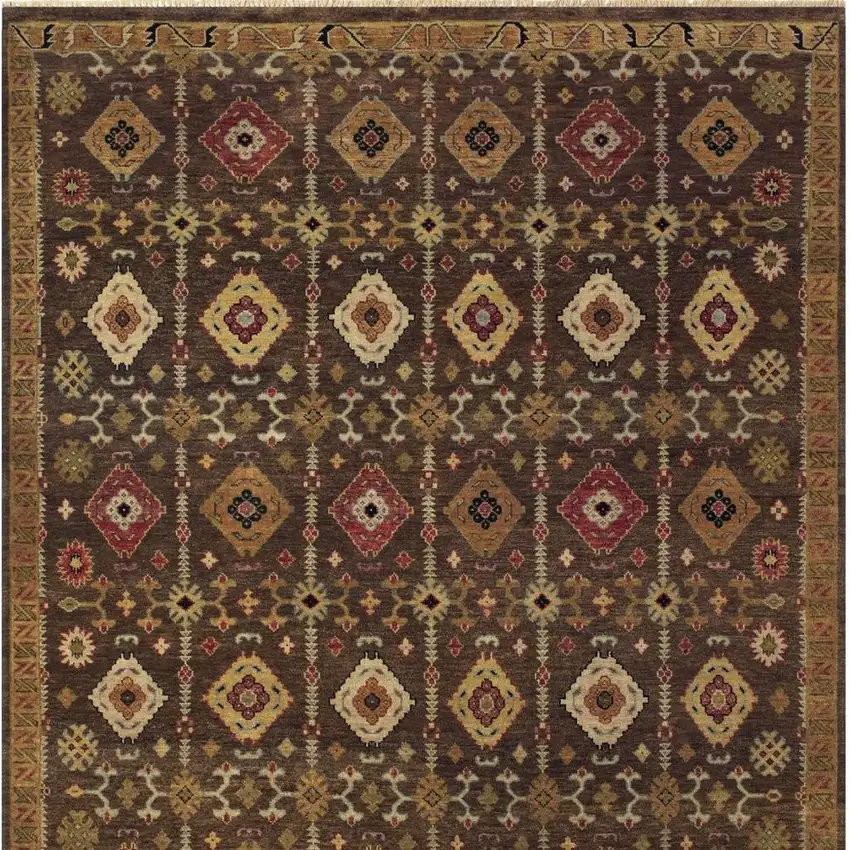 Brown Tan And Red Wool Geometric Hand Knotted Area Rug Photo 3