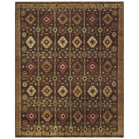 Brown Tan And Red Wool Geometric Hand Knotted Area Rug Photo 2
