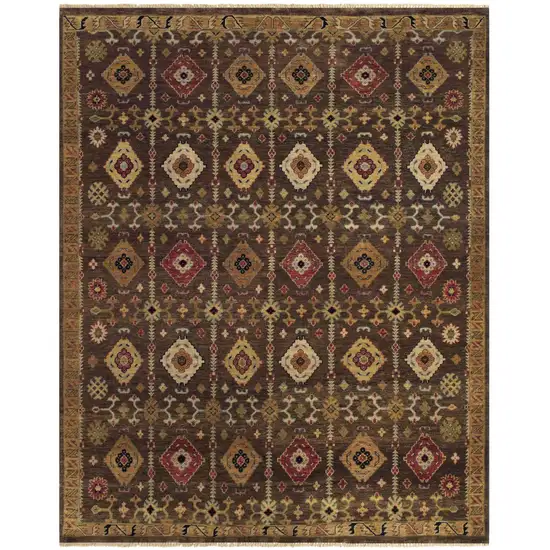 Brown Tan And Red Wool Geometric Hand Knotted Area Rug Photo 4