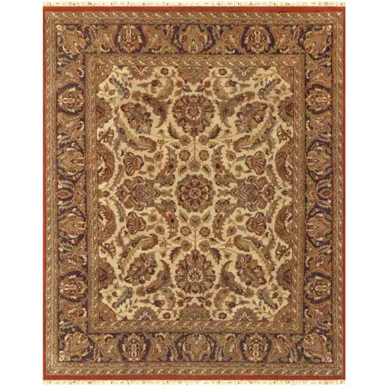 Brown Tan And Red Wool Oriental Hand Knotted Area Rug With Fringe Photo 2
