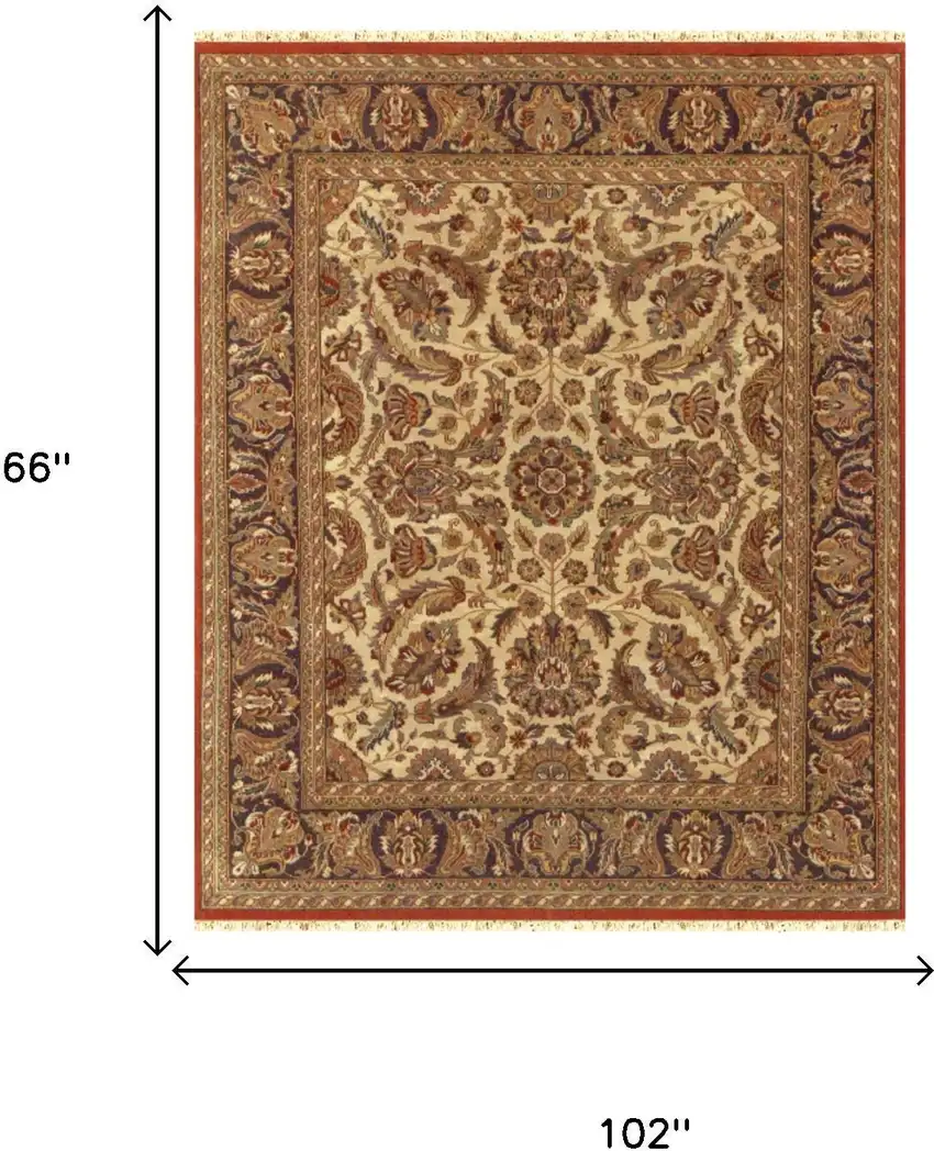 Brown Tan And Red Wool Oriental Hand Knotted Area Rug With Fringe Photo 5