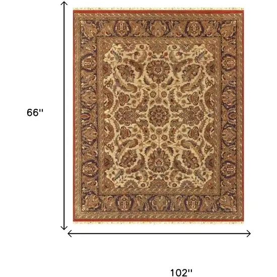 Brown Tan And Red Wool Oriental Hand Knotted Area Rug With Fringe Photo 5