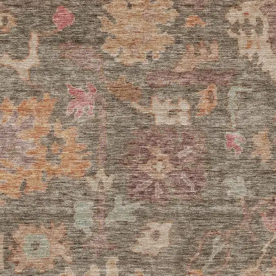Brown Tan And Terra Cotta Floral Washable Indoor Outdoor Area Rug Photo 5
