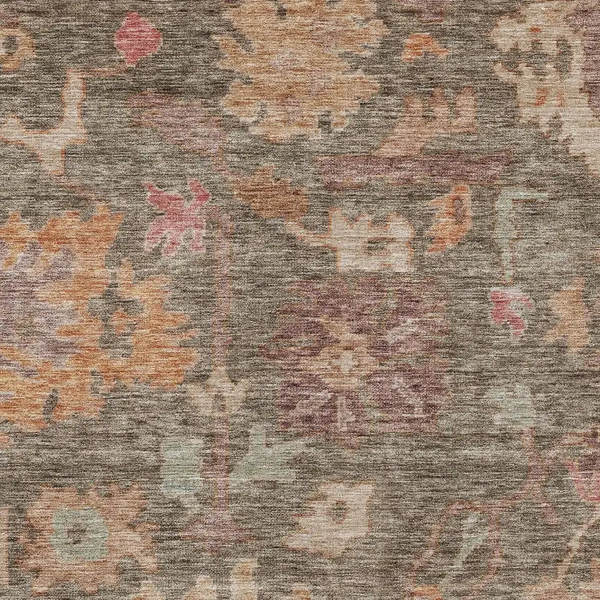 Brown Tan And Terra Cotta Floral Washable Indoor Outdoor Area Rug Photo 5