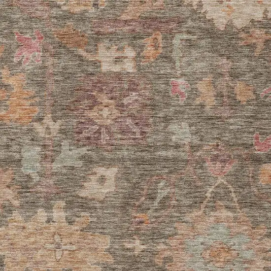 Brown Tan And Terra Cotta Floral Washable Indoor Outdoor Area Rug Photo 5