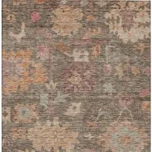 Photo of Brown Tan And Terra Cotta Floral Washable Indoor Outdoor Area Rug