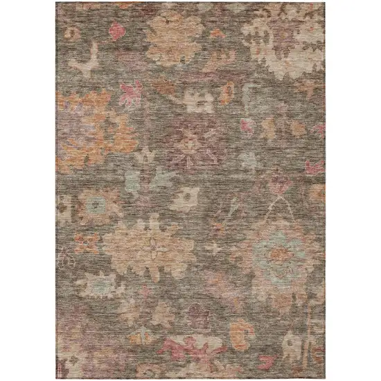 Brown Tan And Terra Cotta Floral Washable Indoor Outdoor Area Rug Photo 2