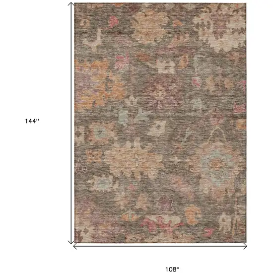 Brown Tan And Terra Cotta Floral Washable Indoor Outdoor Area Rug Photo 7