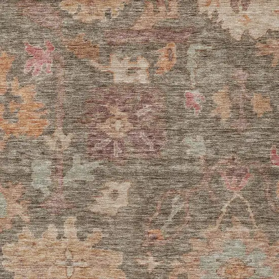 Brown Tan And Terra Cotta Floral Washable Indoor Outdoor Area Rug Photo 5