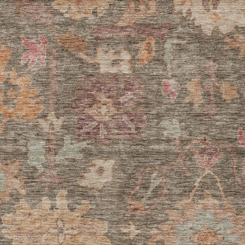 Brown Tan And Terra Cotta Floral Washable Indoor Outdoor Area Rug Photo 5