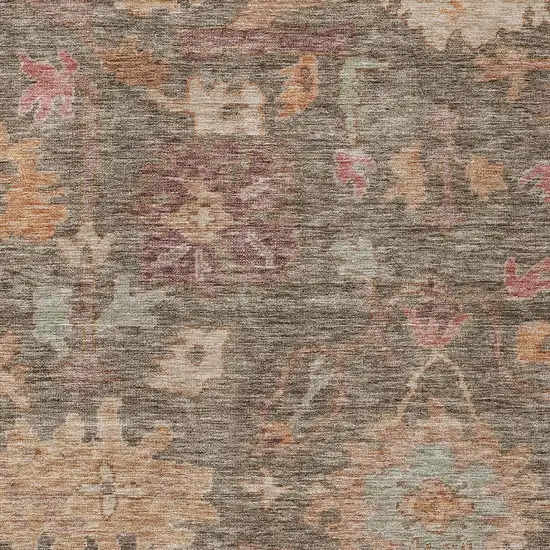 Brown Tan And Terra Cotta Floral Washable Indoor Outdoor Area Rug Photo 5