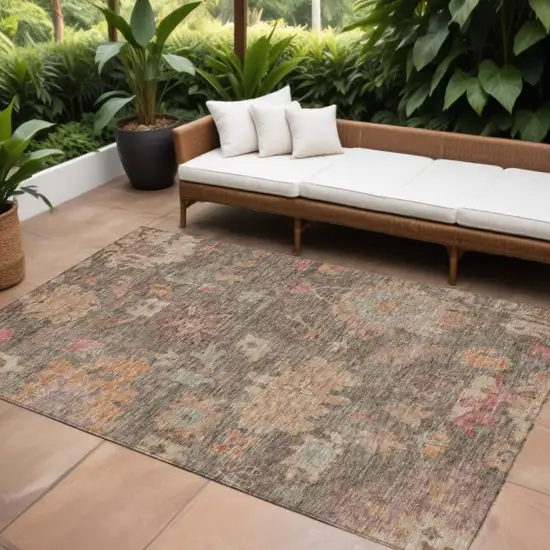 Brown Tan And Terra Cotta Floral Washable Indoor Outdoor Area Rug Photo 1