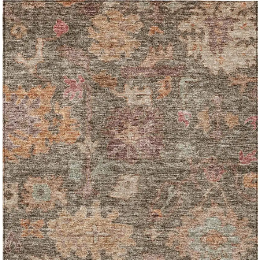 Brown Tan And Terra Cotta Floral Washable Indoor Outdoor Area Rug Photo 6