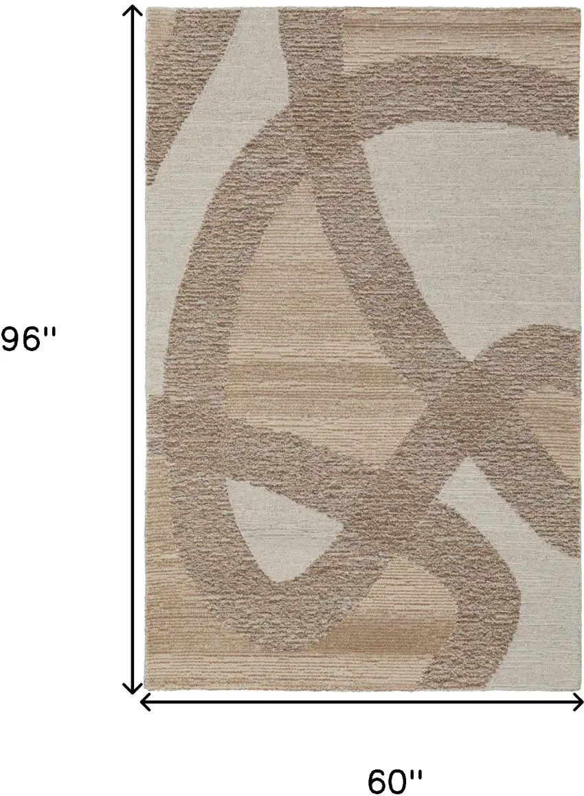 Brown Tan and Ivory Wool Abstract Hand Tufted Area Rug Photo 3